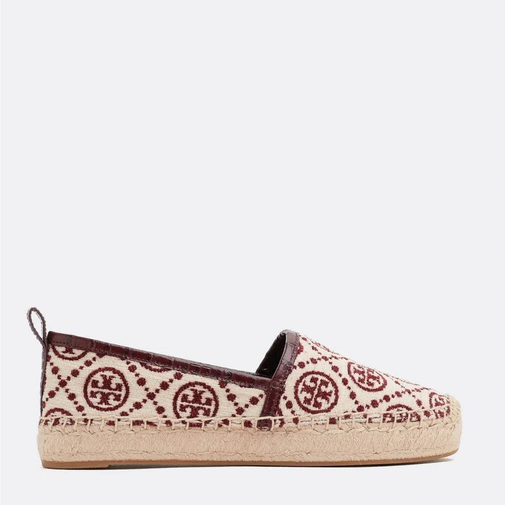 Tory Burch Burgundy Logo Espadrille Slip-On